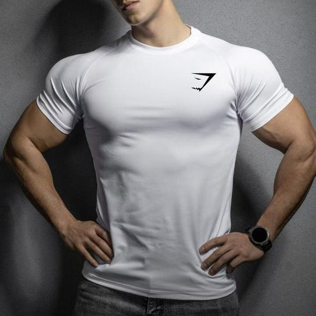 Gymshark Men's Sports Fitness Short-Sleeved Basketball Running Printed Stretch Training Sports Tight-Fitting T-Shirt