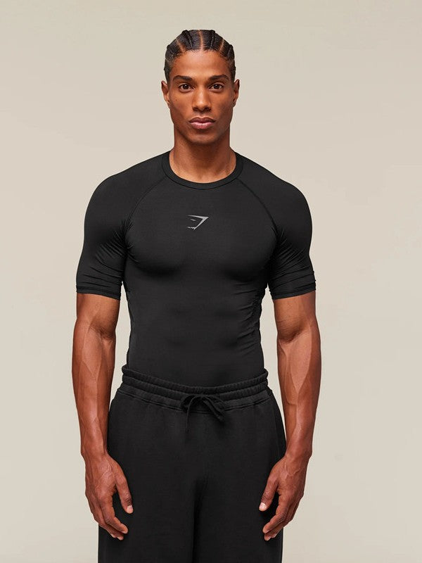 Gymshark Men's Sports Fitness Short-Sleeved Basketball Running Printed Stretch Training Sports Tight-Fitting T-Shirt