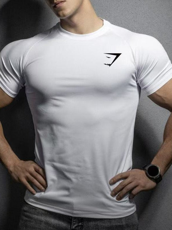 Gymshark Men's Sports Fitness Short-Sleeved Basketball Running Printed Stretch Training Sports Tight-Fitting T-Shirt