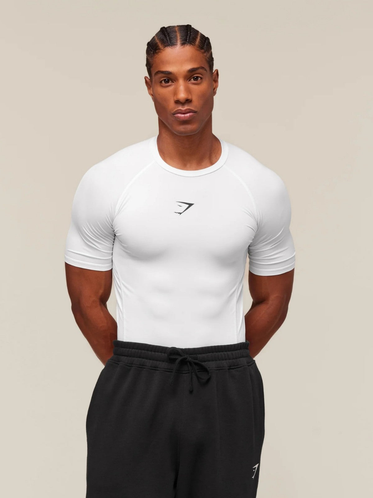 Gymshark Men's Sports Fitness Short-Sleeved Basketball Running Printed Stretch Training Sports Tight-Fitting T-Shirt